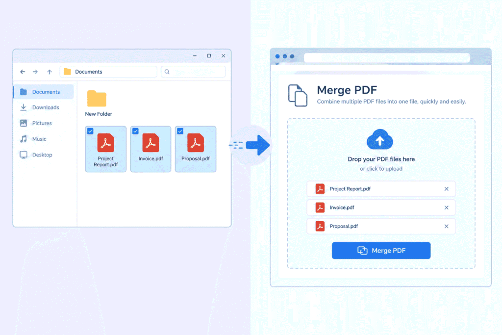 Selecting PDF files in Windows to merge them online