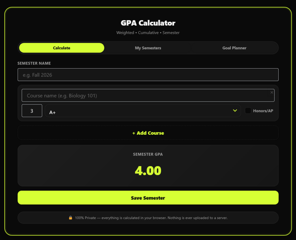 college and semester gpa calculator