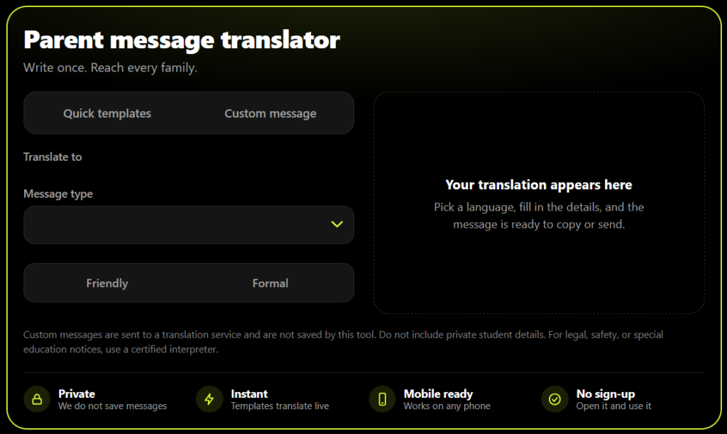 parent teacher communication translator