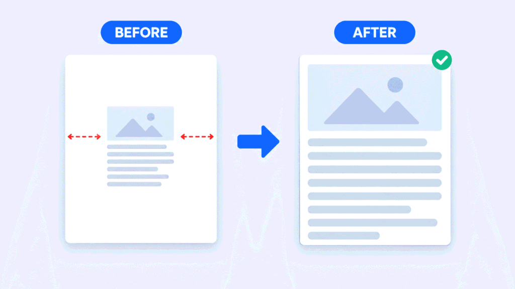 Before and after comparison of a PDF with white margins removed