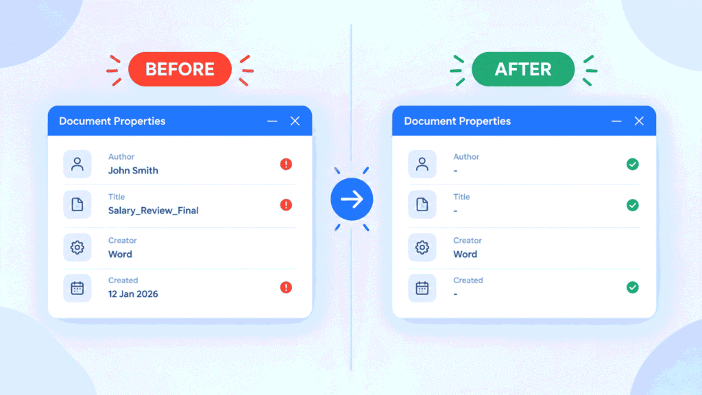Before and after comparison of PDF metadata fields