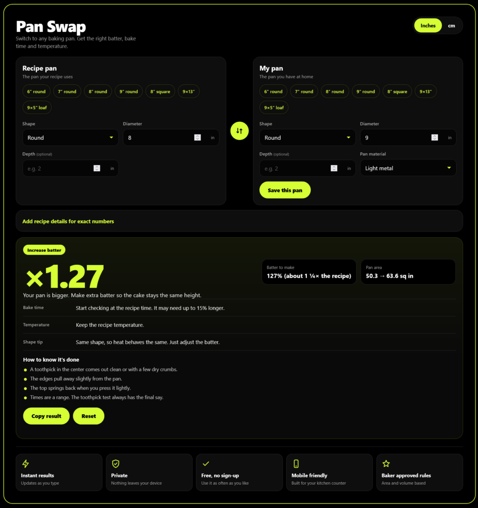 baking pan conversion calculator